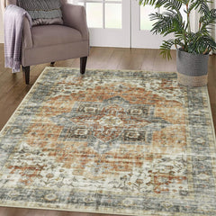 GARVEE Area Rug 6x9 Vintage Rug for Bedroom Living Room Vintage Area Rug Indoor Floor Cover Print Carpet Distressed Machine Washable Foldable Accent Rug, 6’x9’, Brown