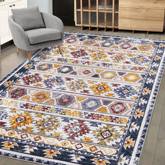 Garvee Large Living Room Area Rug 9x12 Washable Rug Boho Distressed Rug Stain Resistant Non-Slip Large Floor Cover Indoor Moroccan Accentt Carpet for Bedroom Home Office, Blue