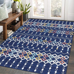 GARVEE Vintage Boho Area Rug 8x10 | Moroccan Design | Non-Slip Backing | Synthetic Fibers | Machine Washable | Blue | Living Room, Bedroom, Nursery