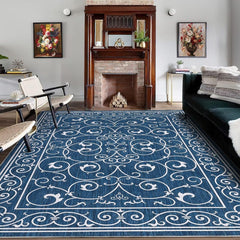 GARVEE Vintage Washable Area Rugs 6x9 for Living Room Low Pile Indoor Floral Rug for Bedroom Large Soft Distressed Accent Rugs Non Shedding Indoor Carpets, Navy