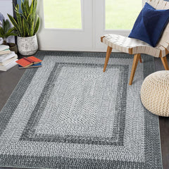 GARVEE Braided Collection Area Rug 5x7 - Modern, Washable, Non-Slip, Low Pile Polyester - Grey, Vintage Country Cottage - Indoor Use