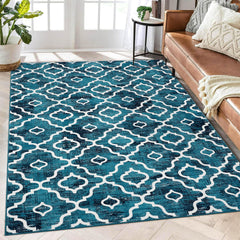 GARVEE Modern Rug 9x12 Large Washable Rugs for Living Room Bedroom Boho Rug Low Pile Trellis Rug Office Floor Carpet Non Slip Dining Room Rug Geometric Distressed Area Rugs Farmhouse Rug Green