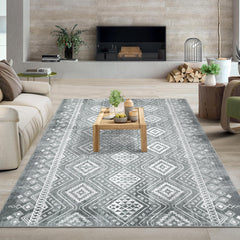 GARVEE 8x10 Rug for Bedroom Bohemian Throw Rugs with Rubber Backing Washable Rug Living Room Rugs Soft Rug No Shedding Floor Mats Vintage Area Rugs for Entryway Nursery Office Rug 8'x10' Grey