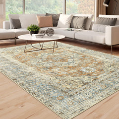 GARVEE Area Rugs for Living Room 8x10 Large Washable Rug Boho Rug Vintage Oriental Rug Bedroom Decor Floor Mats Large Area Rug Office Rug Distressed Rug for Nursery Orange