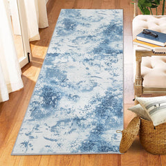 GARVEE Washable Soft Runner Rug, 2x6 Modern Abstract Design Area Rugs, Stain Resistant Foldable Carpet Non-Shedding Floor Mat with Non-Slip Backing, for Living Room Bedroom Dining Room Office, Blue