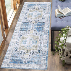 GARVEE Runner Rug 2x10 Machine Washable Runner Rug for Hallway Entryway Blue Vintage Distressed Area Rugs Indoor Floor Cover Carpet Rug Soft Velvet Mat Foldable Accent Rug, 2'x10', Blue