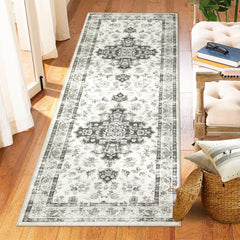 GARVEE Washable Medallion Runner Rug 2x6 Traditional Low Profile Pile Rubber Backing Stain Resistant Indoor Carpet for Living Room Bedroom Kitchen Office