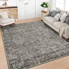 GARVEE Washable Rugs 5x7 Rug for Living Room Vintage Rug Distressed Floral Non Slip Large Area Rug for Bedroom Decor Soft Stain Resistant Carpet for Office Nursery Dining Room 5'x7' Greyish Brown