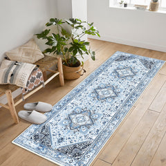 GARVEE Bohemian Floral Medallion Area Rug 5x7 Oriental Blue Large Bedroom Rug, Soft Non-Slip Washable Dining Room Mat Indoor Nursery Floor Carpet for Guest Room Entryway, 5x7 Blue - Blue / 2'x6'