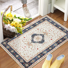 GARVEE Runner Rug 2x8 Washable Rug Area Rug Vintage Hallway Indoor Floor Mat Thin Rug Retro Distressed Carpet Blue Floral Country Accent Rug Non Slip Bathroom Kitchen Bedroom Living Room Beige 2'x8'