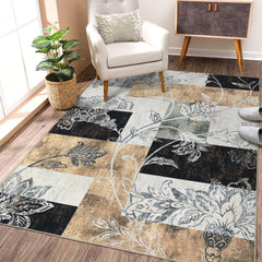 GARVEE Area Rug 5x7 Abstract Modern Geometric Rug Machine Washable Area Rug Non Slip Non Shedding Distressed Throw Rug Low Pile Indoor Carpet for Bedroom Living Room, Brown