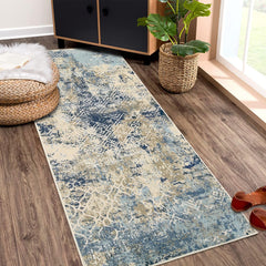 GARVEE Runner Rug 2x6 Modern Abstract Circle Design Kitchen Rug Non Slip Washable Area Rug Soft Accent Rug Living Room Rug Throw Rugs for Bathroom Bedroom, Cream/Blue