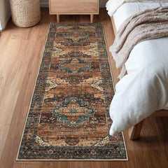 GARVEE Area Rugs, Machine Washable Vintage Printed Soft Low Pile Rugs, Oriental Accent Carpet with Non-Slip Backing, Stain-Resistant Distressed Floor Carpet for Living Room, Hallway, Laundry