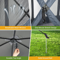 GARVEE 12x12ft Camping Gazebo, Portable Pop Up Canopy Screen Tent 6 Sided with Mesh Windows and Carry Bag for Camping, Outdoor, Picnic, Backyard Party Outside Activities, Gray