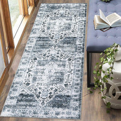 GARVEE Runner Rug 2x6 Machine Washable Rug for Hallway Entryway Grey Vintage Distressed Area Rugs Indoor Floor Cover Carpet Rug Soft Velvet Mat Foldable Accent Rug, 2'x6', Grey