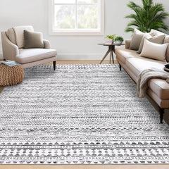 GARVEE Washable Area Rug 3x5 Entryway Rug Washable Mat Grey Rug Low Pile Non-Shedding Farmhouse Neutral Rug Indoor Soft Non Slip Carpet for Living Room Bedroom Dining Room Home Office Grey