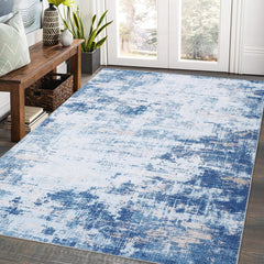 GARVEE Living Room Rug 4x6 Rug Washable Rug for Bedroom Modern Rug Non Slip Large Area Rug Abstract Soft Throw Rugs Low Pile Stain Resistant Carpet for Office Nursery Dining Room 4'x6' Blue