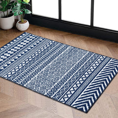 GARVEE Boho Area Rug, Vintage Geometric Door Mat Boho Chenille Indoor Area Rugs Machine Washable Vintage Floor Mat Doormat Kitchen Entryway Living Room Bedroom Decor Navy 2 * 3 FT