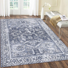 GARVEE Large Rug 8x10 Machine Washable Area Rug Vintage Distressed Rug Print Carpet Non Slip Rugs Low Pile Thin Rug for Home Decor Office Dining Room, Blue/Grey