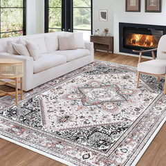 Garvee Vintage Washable Area Rug 4x6 Oriental Rug Medallion Rugs Pink Low-Pile Indoor Floral Print Carpet Boho Rug Non Slip & Foldable Accent Rug Printed Bohemian Rug for Living Room Bathroom