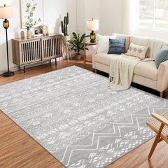 GARVEE Large Moroccan Area Rug, 5x7 Super Soft Ultra-Thin Boho Indoor Floor Carpet, Anti-Slip Foldable Machine Washable Geometric Rug for Living Room Under Dining Table Home Office House Decor, Grey