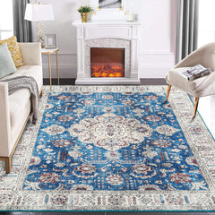 GARVEE Washable 4x6 Area Rug Floral Rug Border Vintage Rugs Stain-Resistant Rug, Machine Washable Rug with Non-Slip,Vintage Bohemian Area Rug for Living Room Bedroom Dining Home Office