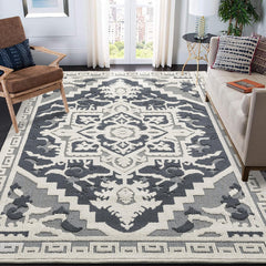 GARVEE Vintage Medallion Textured Area Rug for Living Room Traditional Indoor Low Pile Floor Cover Non Slip Backing Non-Shedding Throw Carpet for Bedroom Dining Room Home Office Floor Decor