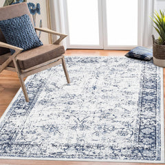 GARVEE Large Area Rug 10x13 Washable Living Room Rugs Non Slip Vintage Rug Low Pile Throw Rug Non Shedding Soft Rug for Under Table Office Bedroom, Blue