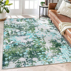 GARVEE Modern Abstract Area Rug 8x10 Colorful Living Room Rug Soft Throw Rug Washable Rug Rainbow Non Slip Indoor Floor Carpet for Office Nursery, Green/Turquoise