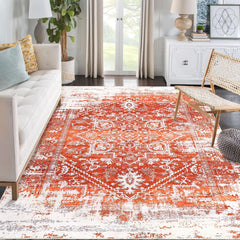 Garvee Area Rug 5x7 Vintag Rug Machine Washable Area Rug Non Slip Non Shedding Distressed Throw Rug Low Pile Indoor Carpet Foldable Accent Rug for Bedroom Living Room, Orange