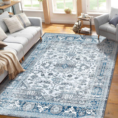 GARVEE Vintage Washable Floral Rug 5x7 | Non-Slip Backing | Machine Washable | Stain-Resistant | Ideal for Living Room, Bedroom