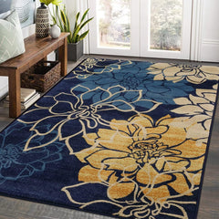 GARVEE Area Rug 5x8 Vintage Floral Area Rug Boho Retro Blue Flowers Floor Carpet Low Pile Non-Shedding Accent Rug Non-Slip Aesthetic Indoor Throw Carpet for Living Room Bedroom Home Floor Decor