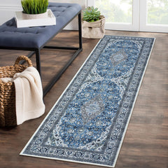 GARVEE Runner Rug 2x6 Machine Washable Hallway Rug Vintage Medallion Area Rug Non-Slip Distressed Throw Floor Carpet for Kitchen Laundry Room, Blue