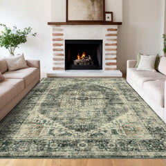 GARVEE 10x13 Rug, Large Brown Green Area Rug - Non-Slip Foldable Rugs for Living Room 10x13 - Stain Resistant Vintage Area Rugs 10x13 - Living Room Area Rugs 10x13 - Eco-Friendly Washable Rug