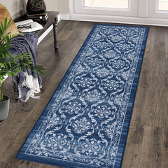 GARVEE Vintage Rugs 2x8 Washable Rug Boho Distressed Accent Rug Oriental Floral Runner Rug Low Pile Non-Shedding Thin Floor Carpet Non-Slip Entryway Rug Living Room Runners for Home Floor Decor Blue