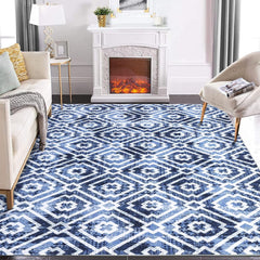 GARVEE 9x12 Area Rug Modern Geometric Machine Washable Area Rug for Living Room Bedroom Contemporary Moroccan Non-Slip Stain Resistant Accent Rug Carpet for Home Decor Floor Decoration, Blue