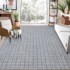 GARVEE 6x9 Large Area Rug for Living Room Modern Washable Rug Checkered Print Accent Rug Contemporary Plaid Throw Carpet for Bedroom Dining Room Office Non-Shedding Non Slip Foldable Rug Grey