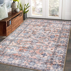 GARVEE Area Rugs 9x12 Living Room Washable Rug Non Slip Boho Rug Floor Mats Throw Rugs for Dining Room Oriental Carpet Stain Resistant No Shedding Classroom Office Rug 9'x12' Grey/Blush