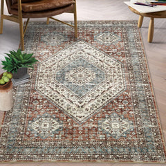 GARVEE Area Rug 9x12 Extra Large Living Room Rug Vintage Soft Bedroom Rug Distressed Oriental Floor Carpet for Dining Room Traditional Washable Retro Geometric Rug Non Slip Throw Rug, Multi/Taupe