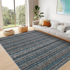 GARVEE Striped Large Rugs 10x13 Stain Resistant Washable Area Rug for High Traffic Living Room Non-Slip Foldable Carpet Indoor Soft Printed Braid Floor Carpet Rug for Dining Room, Blue