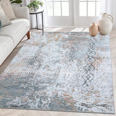 GARVEE 8x10 Modern Abstract Area Rug Washable Living Room Rug Non-Slip Geometric Floor Cover Contemporary Indoor Large Bedroom Rug Carpet Nursery Dining Room Area Rug, Grey