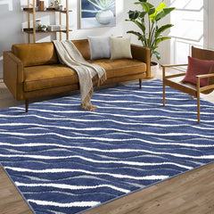 GARVEE Blue Abstract 8x10 Rug for Living Room & Bedroom - Ultra Soft High-Low Pile, Non-Slip, No Shedding, Kid & Pet-Friendly