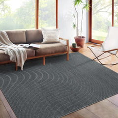 GARVEE 9x12 Area Rug Indoor Non Slip High Low Pile Rug Modern Abstract Large Bedroom Rug Minimalist Curve Rug Geometric Wave Floor Cover Boho Accent Floor Cover Carpet for Living Room,Grey