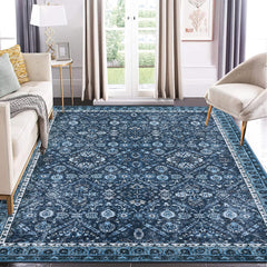 GARVEE Washable Runner Rug 2x6 Rug for Hallway Laundry Room Kitchen Entryway Bathroom Non Slip Rug Runners with Rubber Backing,Non Skid Stain-Resistant Non Shedding Runners,2x6 Blue