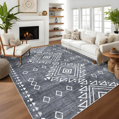 GARVEE Modern Geometric Area Rug 6x9 Washable Non Slip Floor Carpet Distressed Gray Rug, Low Pile Non Shedding Rug, Soft Thin Southwestern Rug for Dining Room, Living Room