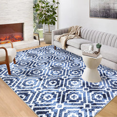 GARVEE Machine Washable Area Rug 5x7 Modern Geometric Area Rug for Living Room Bedroom Contemporary Moroccan Non-Slip Stain Resistant Accent Rug Carpet for Home Decor Floor Decoration, Blue