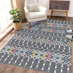 Garvee Vintage Area Rug 3x5 Moroccan Entryway Rug Soft Non Slip Washable Indoor Mat Kitchen Thin Mat Floral Print Accent Rug Low Pile Aesthetic Rug for Living Room Bedroom Home Office Nursery Grey