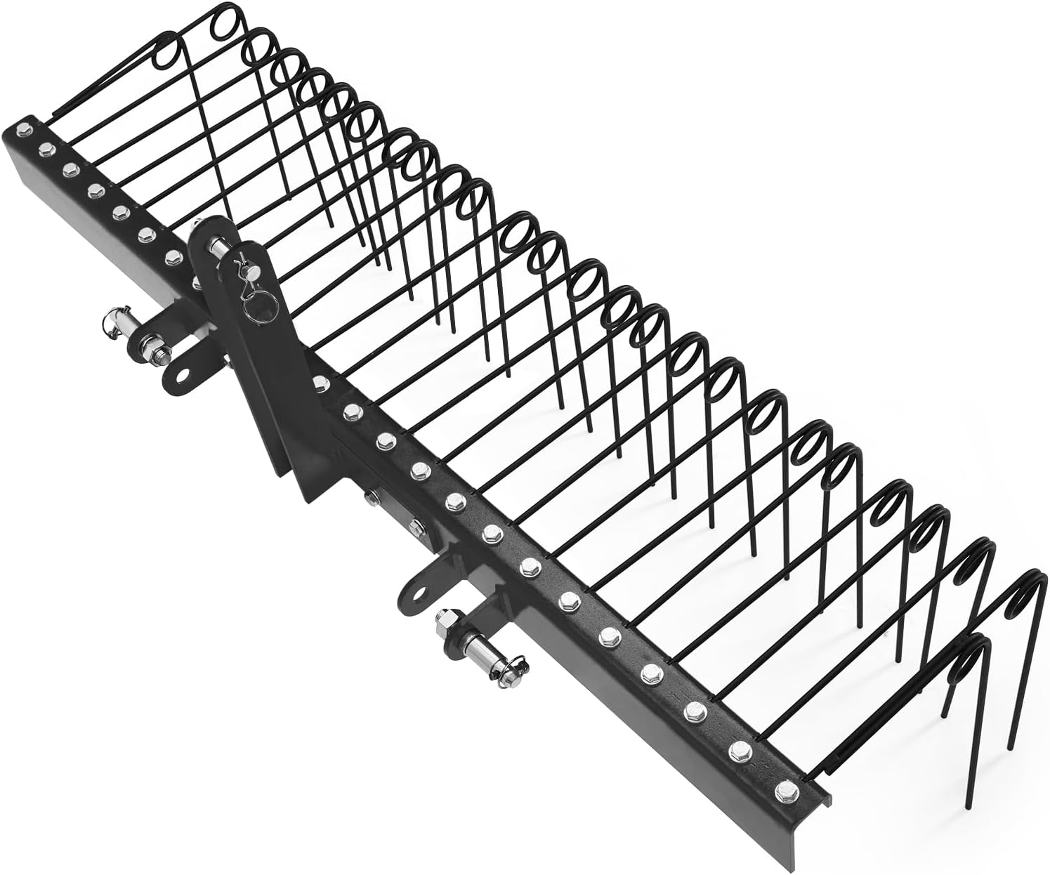 GARVEE 60 Inch Pine Straw Rake: 26 Coil Spring Tines, Fits Cat0 Cat1 Tractors