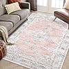 GARVEE Washable Rugs 10x13 Rugs for Living Room Vintage Floral Carpet Non-Slip Bedroom Rug Soft Low Pile Indoor Distressed Floor Carpet, Pink