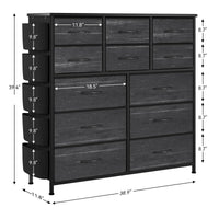 GARVEE 12 Drawer Dresser for for Bedroom, Fabric Dressers & Chest of Drawers Tall Dressers for Bedroom Closet, Clothes, Wooden Top, Sturdy Metal Frame - Charcoal Black